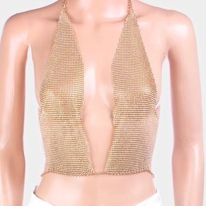 Gold Mesh metal overlay halter top